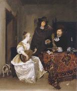 Gerhard ter Borch A Woman playing a Theorbo to two Men oil painting on canvas